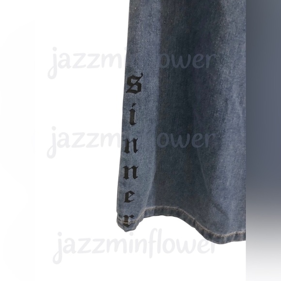 Playboy blue sinner lover‎ butterfly rose playboy bunny embroidered jeans size 7 - Picture 15 of 16